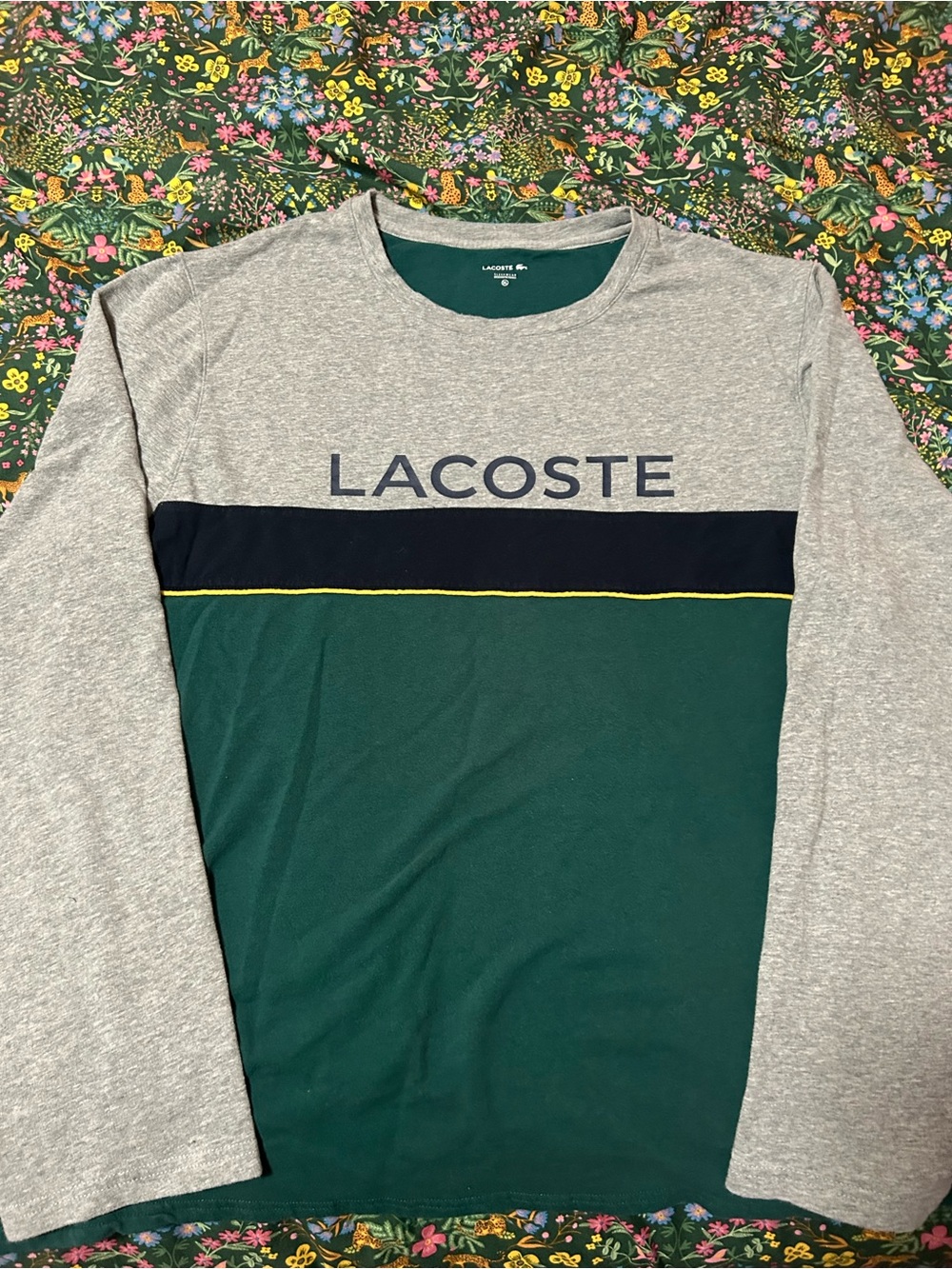 Lacoste Grey, Navy & Green Long Sleeve Colorblock Shirt